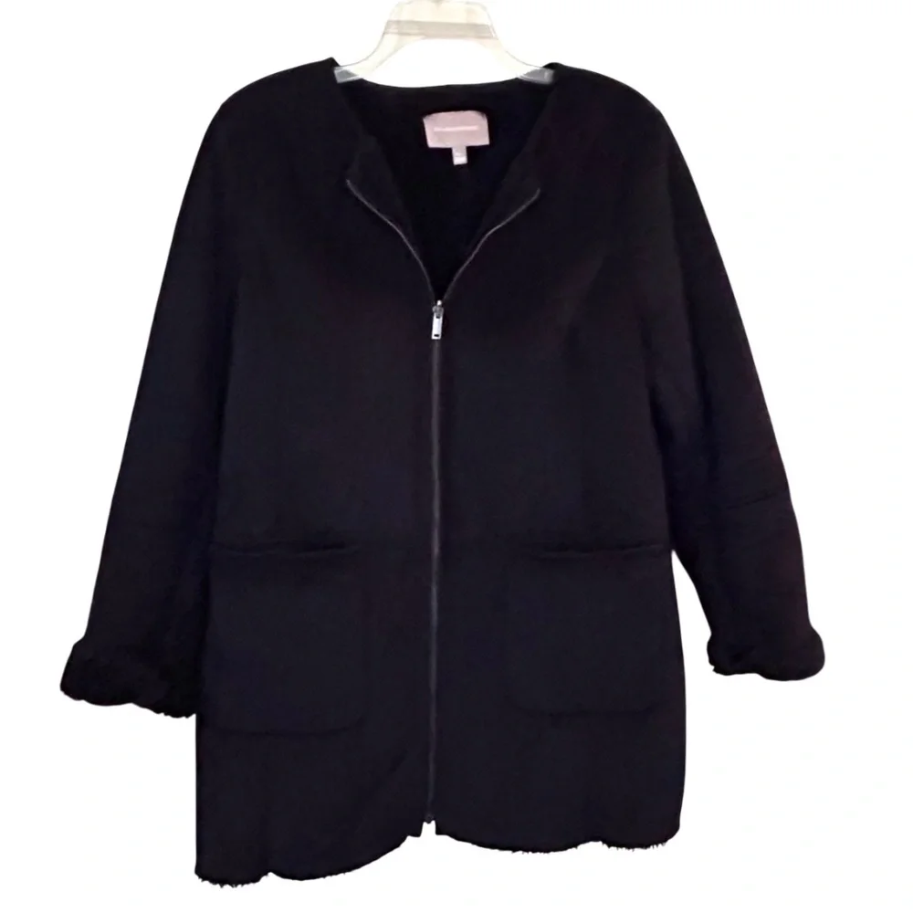 Banana Republic Faux Suede faux Shirling Zipper Front Collar-less Coat XL